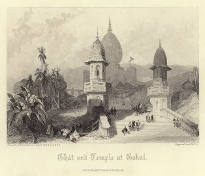 Ghat and temple at Gokul by David Roberts